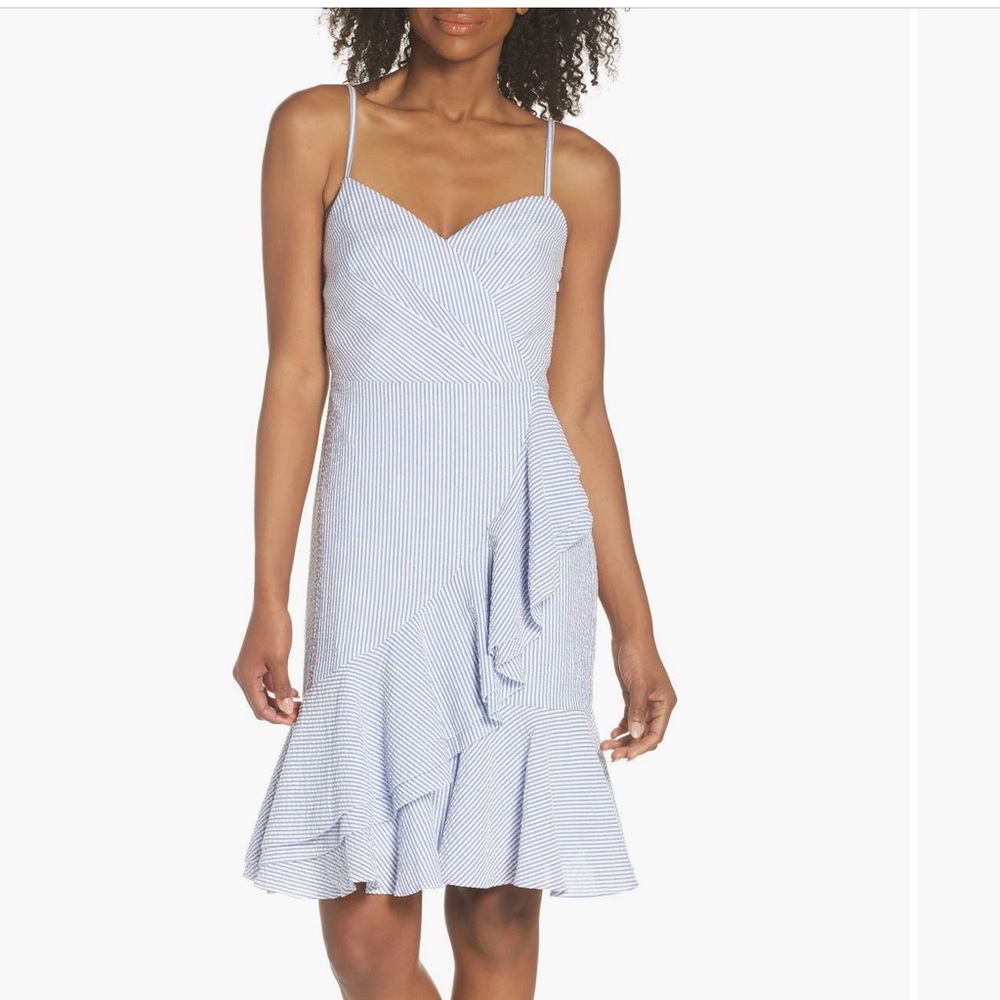 J. Crew spaghetti strap ruffle seersucker dress